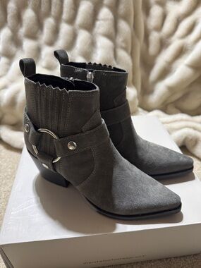Marc Fisher Gray Suede Western-Inspired Ankle Boots